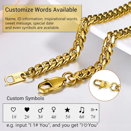 Vista 6 de PROSTEEL Trendy Cuban Links Necklace for Men Women, Black18K Gold Plated 316L Stainless Steel, W 4.8mm-14mm, L 14inch-30inch, Come Gift Box