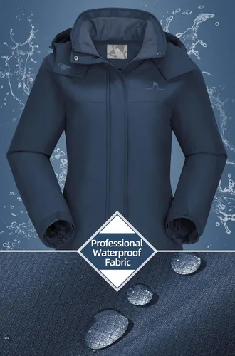 Vista 4 de CAMEL CROWN Chaqueta de esquí para mujer, abrigo de nieve de invierno grueso, forro polar cálido, impermeable, chaqueta femenina con capucha