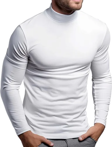 Vista 2 de Camisas de cuello alto falso para hombre, manga larga, ajuste delgado, cuello alto, básico, suéter térmico de capa base