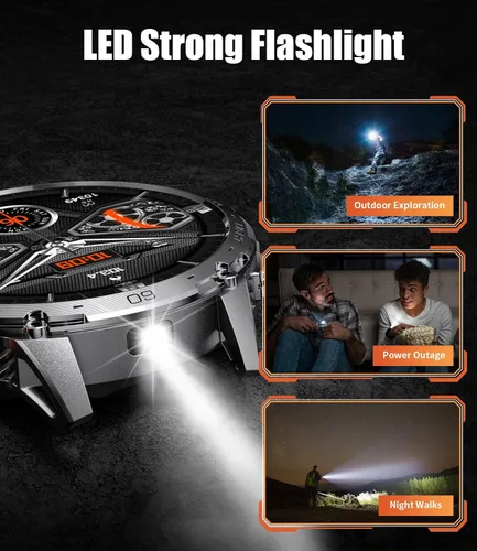 Vista 5 de LIGE - Reloj inteligente militar para hombre, pantalla táctil AMOLED HD grande de 1.75"/730mAh, relojes inteligentes con luz LED para Android iOS