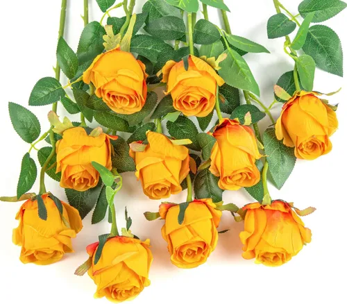 Vista 9 de 10 rosas artificiales de tallo largo, rosas de seda falsas para bricolaje, ramo de boda, mesa, centro de mesa, decoración del hogar (negro)