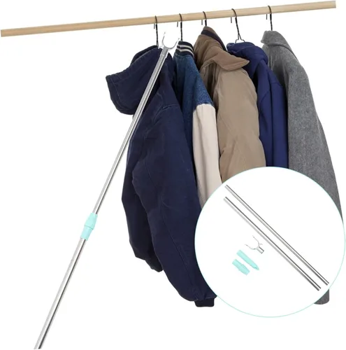 Vista 9 de Varilla telescópica de acero inoxidable para colgar ropa ropa que alcanza poste gancho varilla balcón uso en el hogar