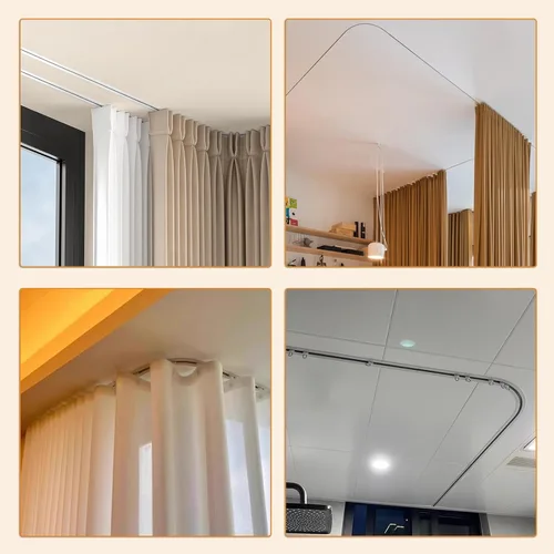 Vista 9 de Concealed Curved Curtain Track with Silent Roller, 4 6 8 10 12 ft Smooth Ceiling Curtain Rail, Single Ceiling Rail Kit for Curtains Bay