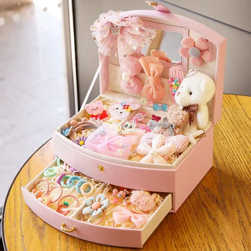 Vista 2 de Joyero para niña con espejo y 48 piezas de joyería de princesa para niña, juego de juguetes