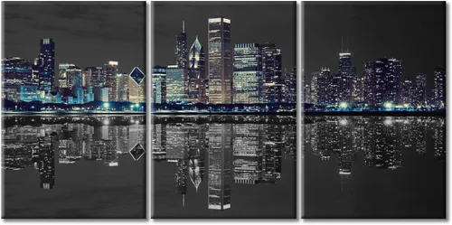 Vista 59 de TUMOVO Arte de pared en blanco y negro con paisaje urbano de Nueva York, decoración de pared de horizonte de Nueva York para sala de estar, puente