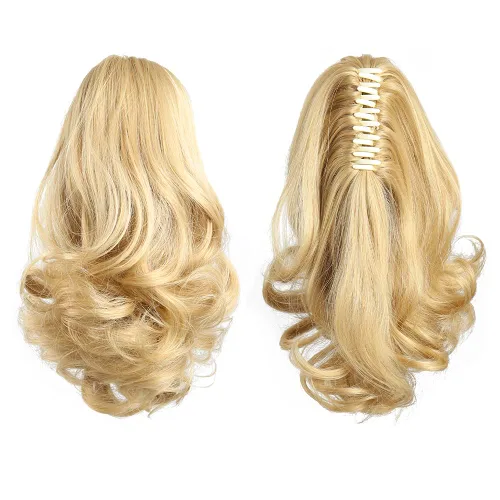 Vista 64 de Extensiones de cola de caballo, extensiones de cabello de cola de caballo con clip de garra marrón oscuro para mujer, pieza de cabello rizado