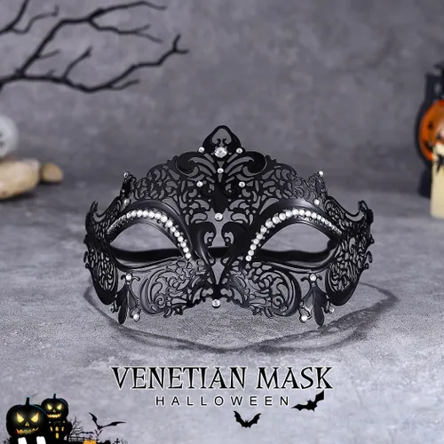 Vista 2 de BODIY Máscara de metal para mujer, máscara brillante de carnaval, máscara de media máscara de Mardi Gras