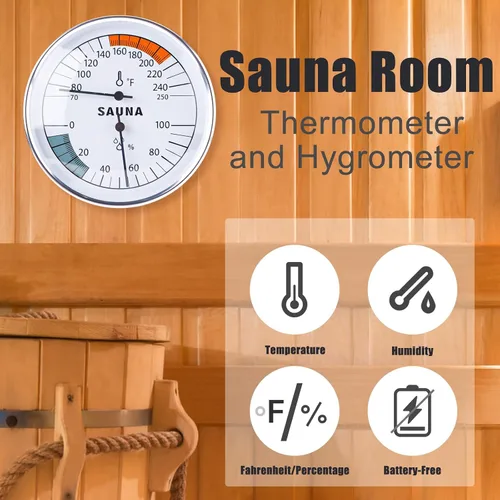 Vista 6 de BOXOB Termómetro de sauna, termómetro de sauna 2 en 1 Fahrenheit e higrómetro, medidor de temperatura de sauna colgante para sala de sauna, monitor