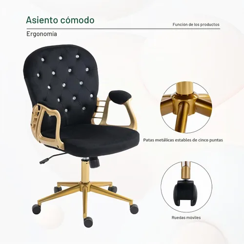 Vista 7 de Silla de oficina en casa,Silla de escritorio de terciopelo, cómoda silla de Negro