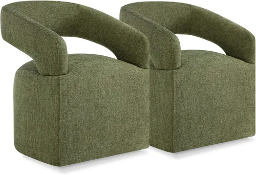 Vista 11 de KISLOT Sillas de comedor tapizadas con ruedas, sin montaje, moderno sillón de barril con rodillos para comedor, dormitorio, sala de estar, sala