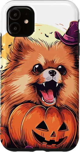 Vista 5 de iPhone 14 Disfraz de perro de Halloween diseño de funda de Pomerania aterradora