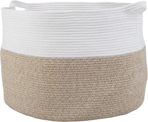 Vista 8 de Home-Complete - Cesta extragrande de cuerda de algodón con asas para lavandería, mantas, almohadas y almacenamiento de juguetes, cestas