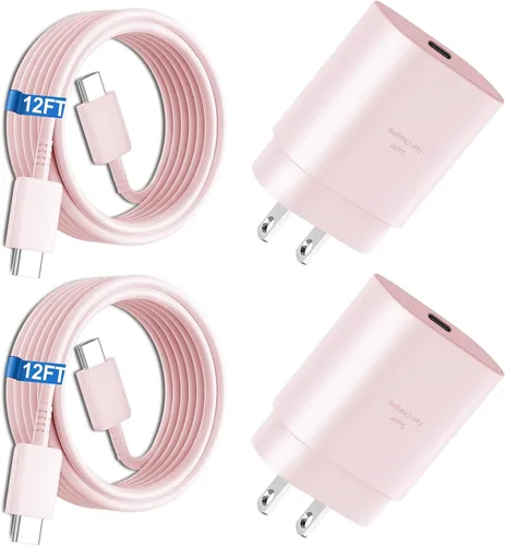 Vista 15 de Cargador súper rápido tipo C, bloque de cargador de pared rápido USB C de 25 W y cable de carga rápida súper largo de 8 pies para Samsung Galaxy