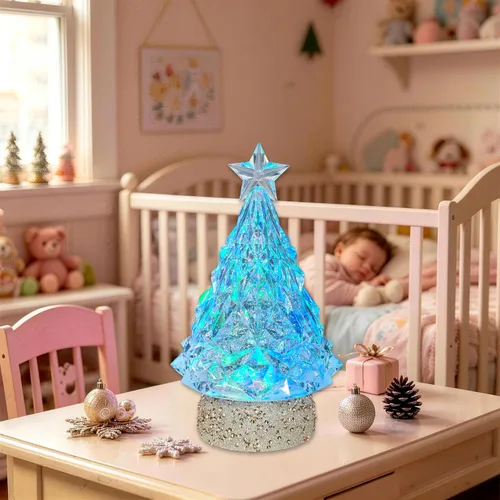 Vista 7 de Globo de purpurina de acrílico iluminado para árbol de Navidad de 9 Árbol base con purpurina dorada champán