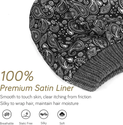 Vista 17 de FURTALK Gorro de invierno para mujer, con forro de satén, tejido trenzado, grueso, holgado, gorro cálido