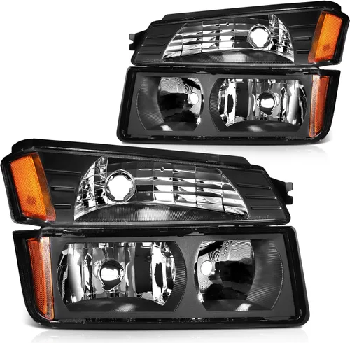 Vista 50 de Conjunto de faros delanteros para Chevy Avalanche 1500 2003-2006 para Avalanche 2500 03-06 para 1500 Classic 2007 carcasa negra reflector ámbar