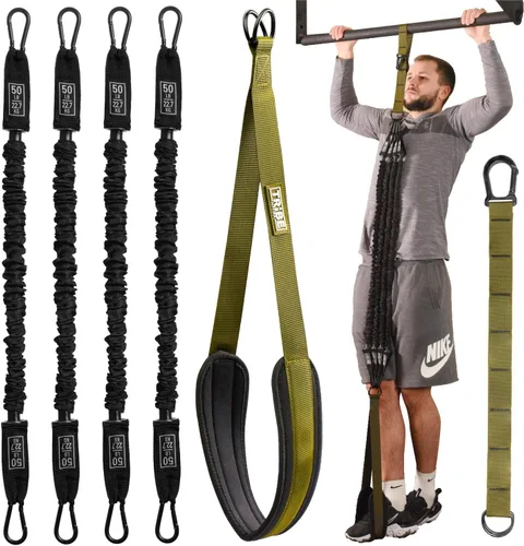 Vista 13 de Pull Up Assistance Bands - 4 Heavy Duty Pull Up Bands with Adjustable Strap and Foot Rest - Stackable Pull Up Assist Band Set for Pull Up Bar
