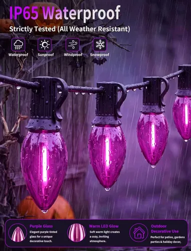 Vista 5 de 25 Pack C7 E12 Purple LED Replacement Bulbs for Outdoor String Lights Bombilla esmerilada