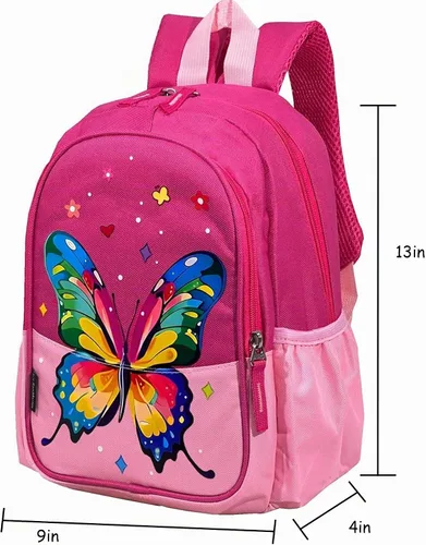 Vista 2 de Mochila de Viaje Preescolar para Niños Pequeños de 11 Pulgadas, Mochila Diaria Genial y Linda con Dibujos Animados, Rosa (Butterfly Pink)