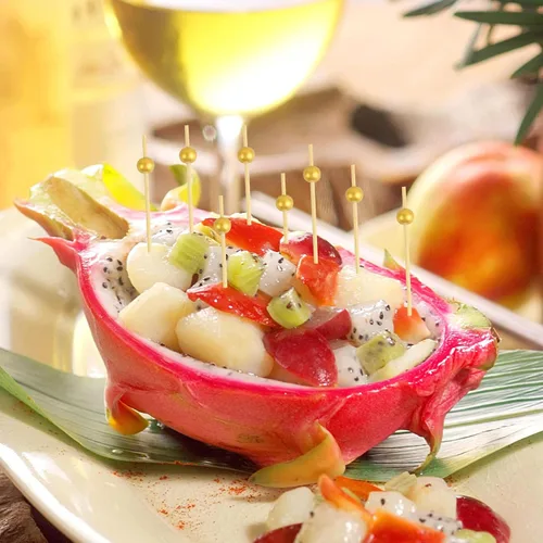 Vista 5 de 100 palillos de cóctel, palillos de dientes elegantes para aperitivos hechos a mano de bambú, palitos de perlas doradas, palillos de alimentos