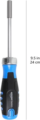 Vista 2 de Amazon Basics Juego de destornilladores magnéticos de trinquete de 12 piezas con múltiples puntas, negro, azul, plateado