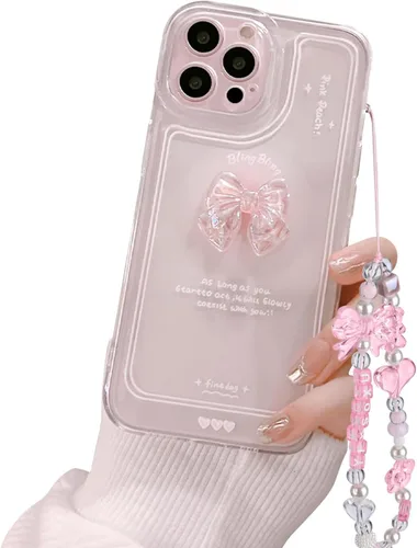 Vista 10 de Ownest - Funda compatible para iPhone 12, diseño bonito de lazo de arco 3D en rosa, delgada, transparente, diseño estético, para mujeres y lazo rosa