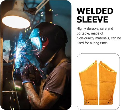 Vista 8 de HOMSFOU Heat Resistant Cowhide Leather Arm Sleeves Welding Protective Oversleeves for Work Safety 1 Pair