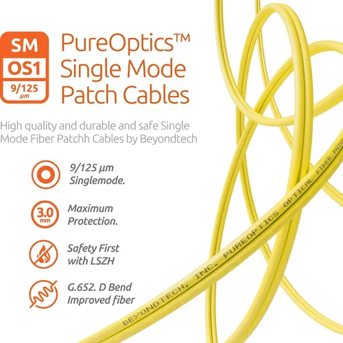Vista 4 de Cable de conexión de fibra LC a LC de 1m (3.28 pies) – Cable de fibra óptica dúplex monomodo UPC – núcleo de 9/125µm, compatible con OS1 y OS2