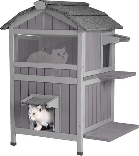 Vista 9 de GUTINNEEN Casa climatizada para gatos al aire libre para exteriores, resistente a la intemperie, aislada, refugio para gatos para invierno
