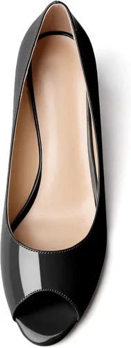 Vista 3 de Mettesally Zapatos de tacón de cuña para mujer, puntera abierta, tacones medios, sin cordones, cómodos, para oficina, trabajo, zapatos de tacón