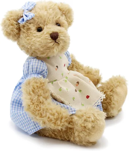 Vista 5 de oits cute Paquete de 2 osos de peluche, lindo animal de peluche, regalo para parejas, juguete de peluche suave de 11 pulgadas (ropa a cuadros azules)
