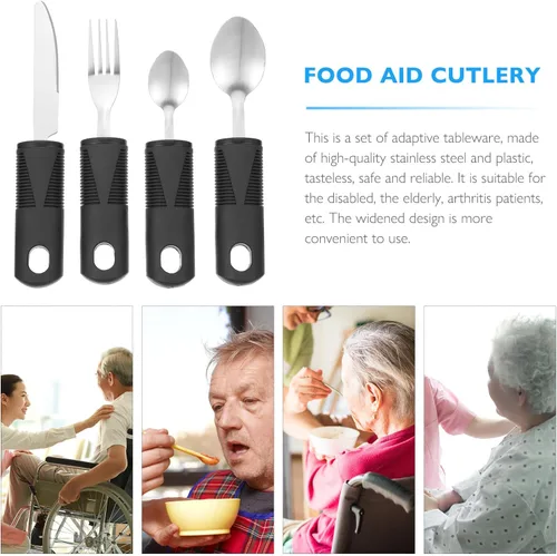 Vista 4 de Adaptive Utensils Set Weighted Utensils for Elderly and Disabled, Stainless Steel Fork, Knife, Spoon Silverware Set
