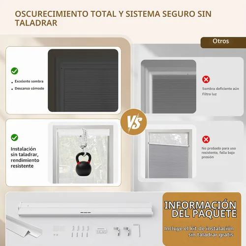 Vista 6 de Grandekor Persianas celulares inalámbricas sin taladro, opacas, persianas de panal para ventanas interiores, protección UV, privacidad, sin taladro