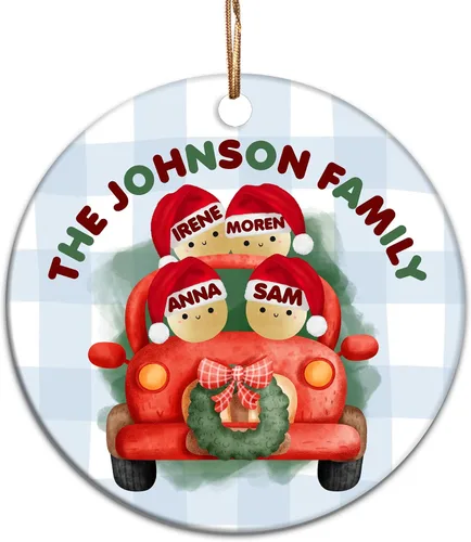 Vista 18 de Adorno de círculo de Navidad personalizado para la familia, adorno personalizado con nombre de familia para Navidad, adorno personalizado