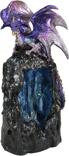 Vista 4 de Dragón púrpura de cuarzo azurita escalando una montaña de piedra preciosa, figura decorativa de piedra sintética, quemador de incienso de reflujo