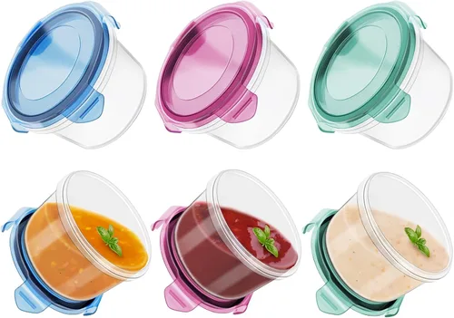 Vista 9 de Freshmage Recipiente para aderezo de ensalada para llevar, [paquete de 6] recipientes pequeños de 2.7 onzas para condimentos con tapas a prueba