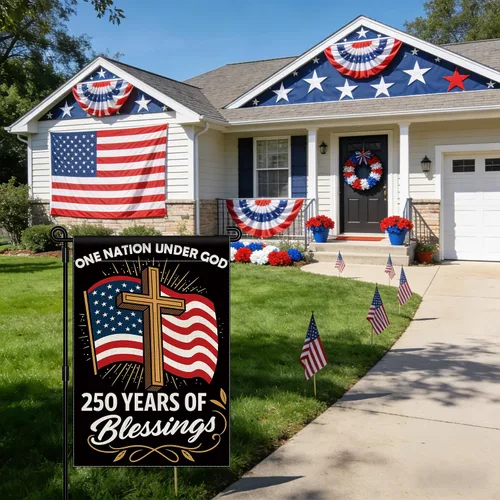Vista 5 de Blessings 250 Years America Garden Flag, 250 Anniversary USA Flag America Patriotic Banner 250 Year One Nation Under God 4th of July - Bandera