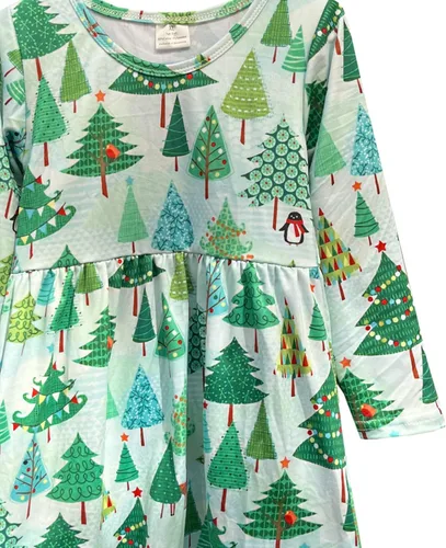 Vista 3 de Vestido de Navidad para niña pequeña, muñeco de nieve, árboles de Navidad, camión, a cuadros, reno, Papá Noel, vestido de invierno hasta la rodilla