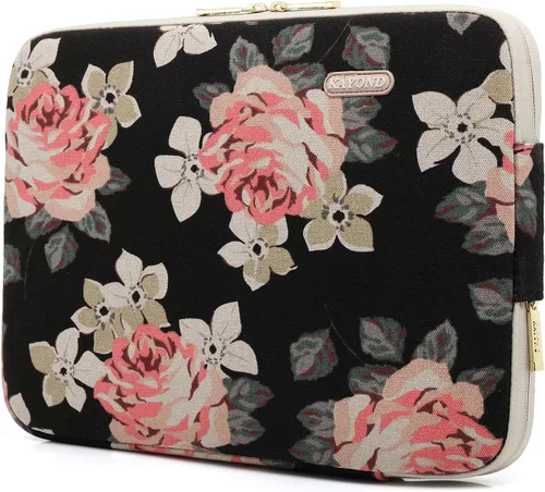 Vista 2 de Kayond funda impermeable para computadora portátil de 11-15 pulgadas con lienzo estampado de rosas