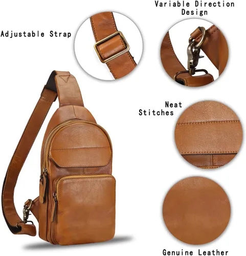 Vista 6 de Bolso bandolera de cuero genuino para hombre y mujer, bolso cruzado hecho a mano, retro, mochila de hombro vintage