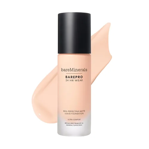 Vista 12 de bareMinerals BarePro 24HR Wear Matte Liquid Foundation Mineral SPF 20, Base de maquillaje de cobertura completa para piel madura, libre de aceite