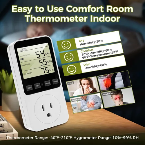 Vista 3 de Diymore Termostato digital enchufable de 1800 W Controlador de temperatura y humedad Termostato digital eléctrico Calefacción CoolingMode