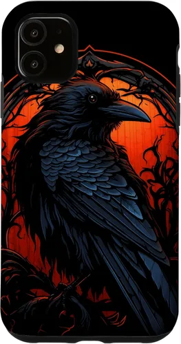 Vista 8 de Funda estética oscura para iPhone 17, diseño de cuervo gótico, diseño de pájaro de cuervo y pájaro oculto