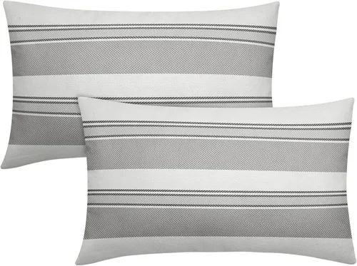 Vista 52 de Juego de 2 fundas de almohada a rayas negras y marrones de 16 x 16 pulgadas, diseño de rayas bohemias con estampado de rayas color crema, fundas