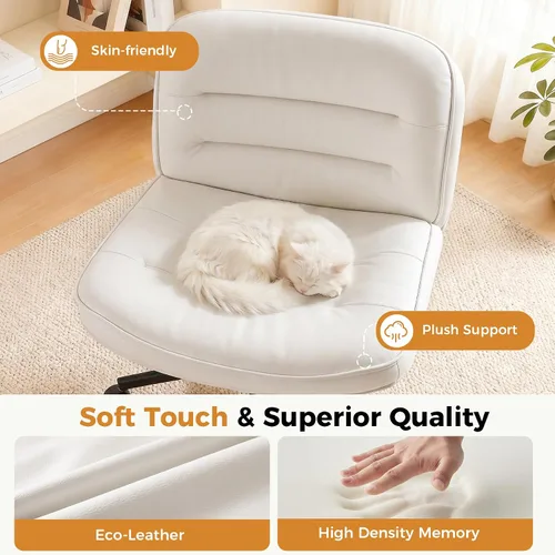 Vista 4 de COMHOMA Silla de oficina Criss Cross Silla de tocador sin brazos con Piel sintética, piernas cruzadas, asiento ancho cómodo, soporte de espalda