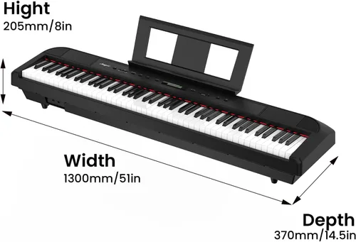 Vista 4 de Piano digital, piano de martillo con peso de 88 teclas, piano de teclado eléctrico portátil para principiantes/adultos con pedal de sostenimiento