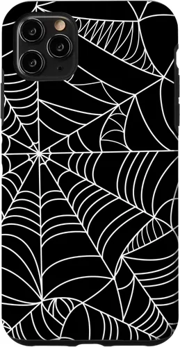 Vista 13 de iPhone 16 Spider Web Halloween Pattern Spooky on Black Case
