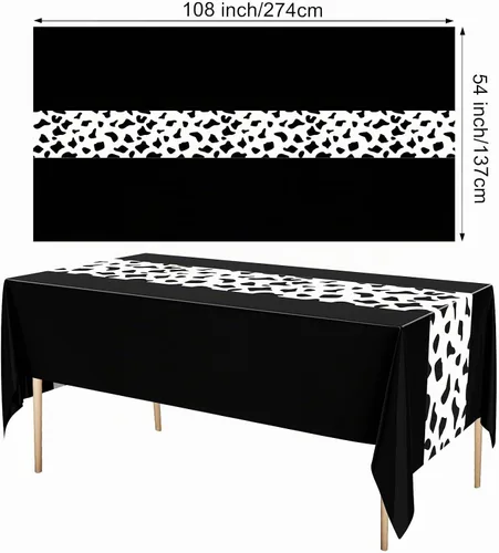 Vista 2 de Remagr - Mantel desechable con estampado de vaca negra, 3 piezas, 54 x 108 Patrón negro