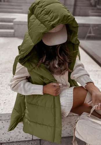Vista 4 de Danedvi Chaleco de invierno con capucha para mujer, con cremallera lateral, casual, sin mangas, abrigo largo