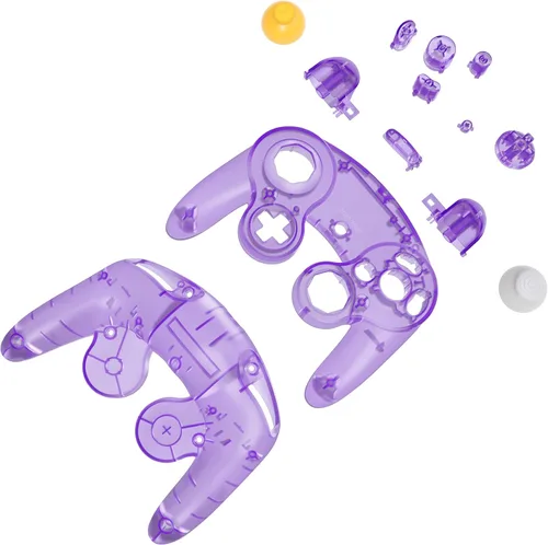 Vista 3 de eXtremeRate Placa trasera transparente color morado atómico para Nintendo GameCube, carcasa de repuesto personalizada con botones para controlador